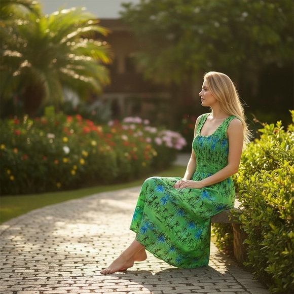 Yeah, Mon Vibrant Palm Print Green Midi Dress - Picture 5 of 17
